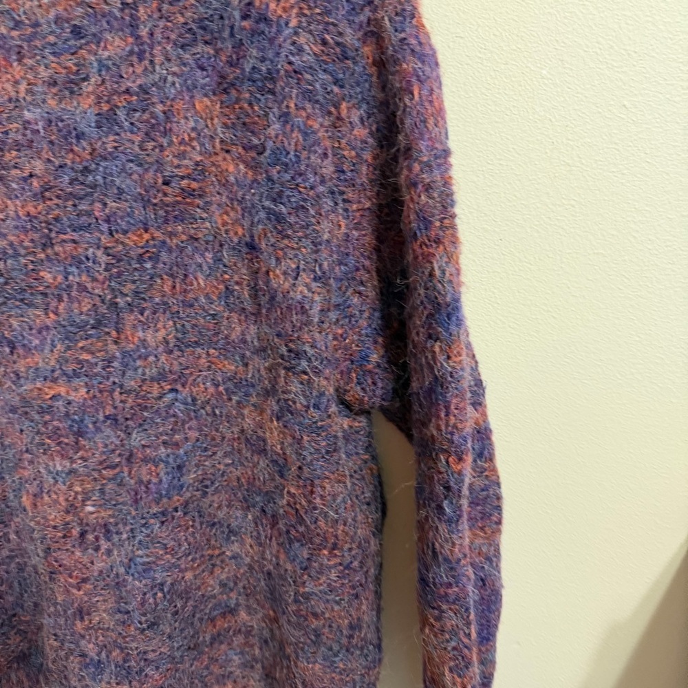 Vintage Chand Elle Fuzzy Hooded Cardigan Purple Rust Marled Wool Blend M - Picture 7 of 10